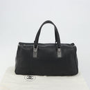 CHANEL Choco Bar Boston Bag Caviar Skin Black Silver CC Auth 192194SAM-26