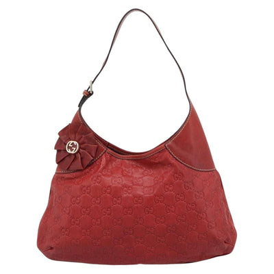 GUCCI GG Canvas Guccissima Trophy Bag Leather Red Gold 189829 Auth 192196V - 0
