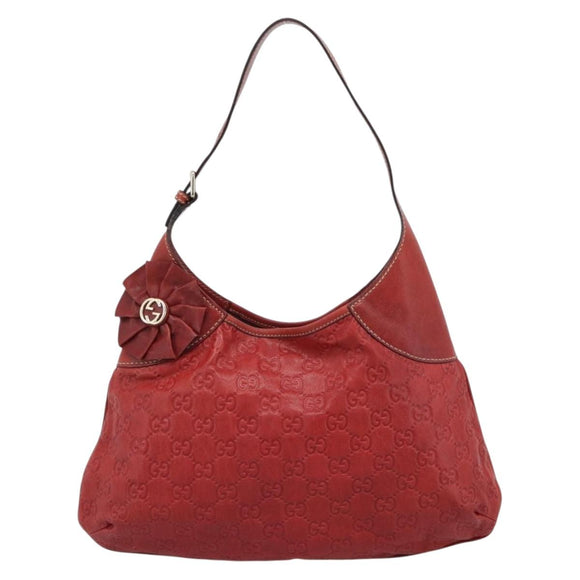 GUCCI GG Canvas Guccissima Trophy Bag Leather Red Gold 189829 Auth 192196V