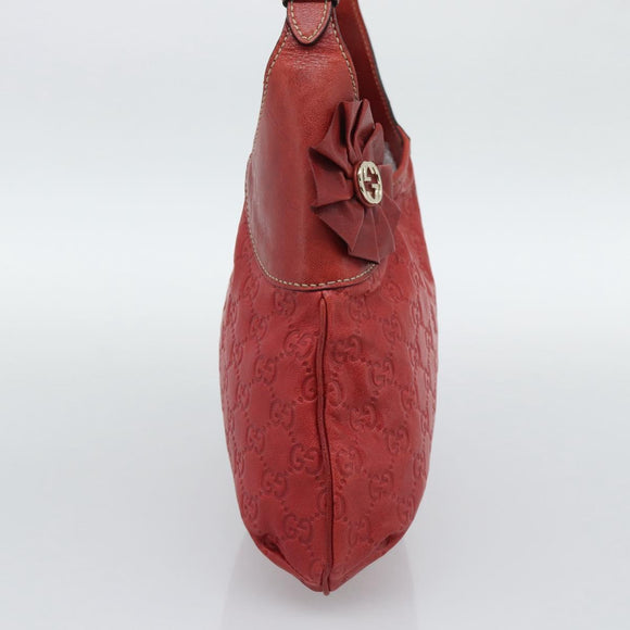 GUCCI GG Canvas Guccissima Trophy Bag Leather Red Gold 189829 Auth 192196V