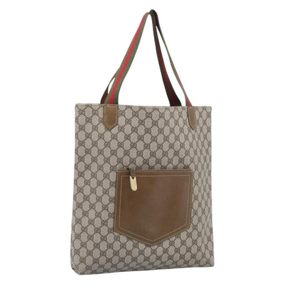 GUCCI GG Supreme Web Sherry Line Tote Bag PVC Beige Gold Auth 192197