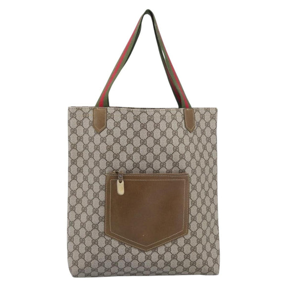 GUCCI GG Supreme Web Sherry Line Tote Bag PVC Beige Gold Auth 192197