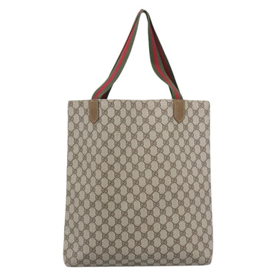 GUCCI GG Supreme Web Sherry Line Tote Bag PVC Beige Gold Auth 192197 - 0