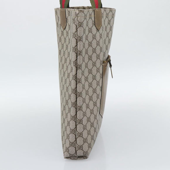 GUCCI GG Supreme Web Sherry Line Tote Bag PVC Beige Gold Auth 192197
