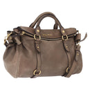 Miu Miu Hand Bag Leather 2way Beige Gold Auth 192198V-1