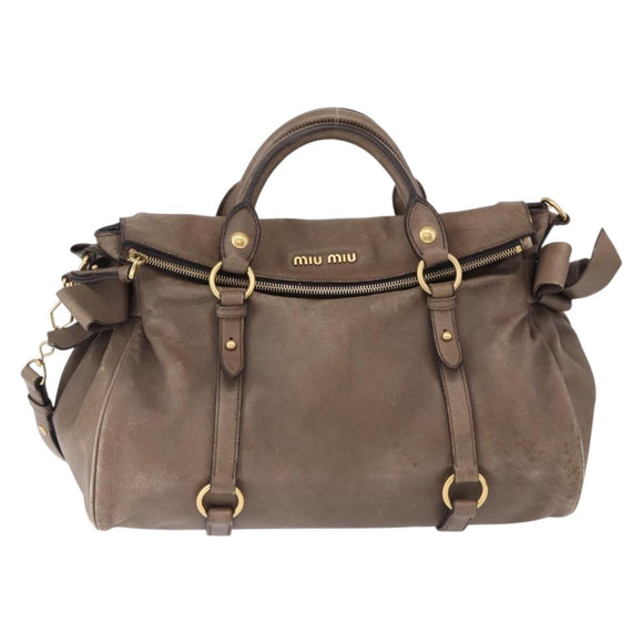 Miu Miu Hand Bag Leather 2way Beige Gold Auth 192198V