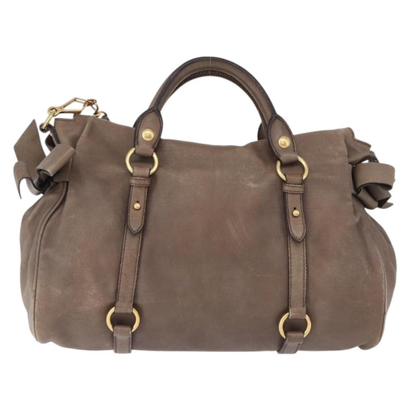 Miu Miu Hand Bag Leather 2way Beige Gold Auth 192198V