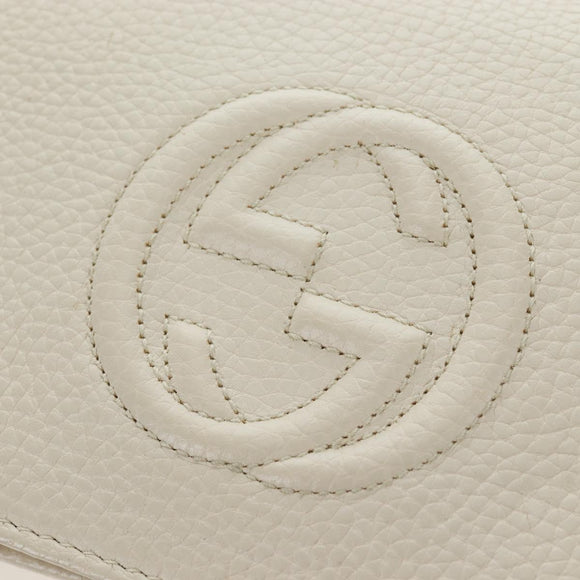 GUCCI Soho Chain Bag Leather Outlet White Gold 598211 493075 Auth 192199V