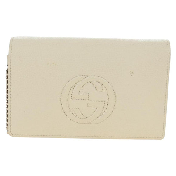 GUCCI Soho Chain Bag Leather Outlet White Gold 598211 493075 Auth 192199V
