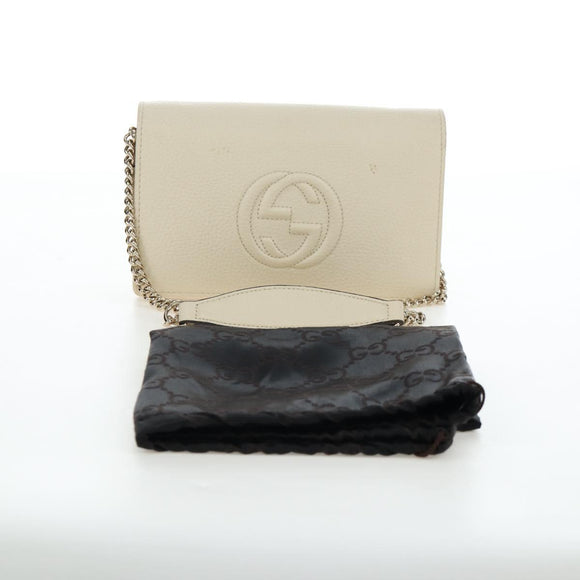 GUCCI Soho Chain Bag Leather Outlet White Gold 598211 493075 Auth 192199V