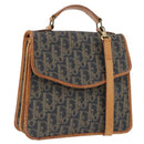 Christian Dior Trotter Canvas Hand Bag PVC 2way Navy Gold Auth 192200-1