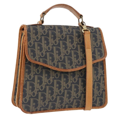 Christian Dior Trotter Canvas Hand Bag PVC 2way Navy Gold Auth 192200