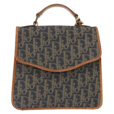 Christian Dior Trotter Canvas Hand Bag PVC 2way Navy Gold Auth 192200 - 0