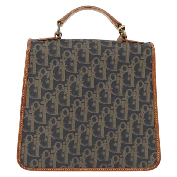 Christian Dior Trotter Canvas Hand Bag PVC 2way Navy Gold Auth 192200