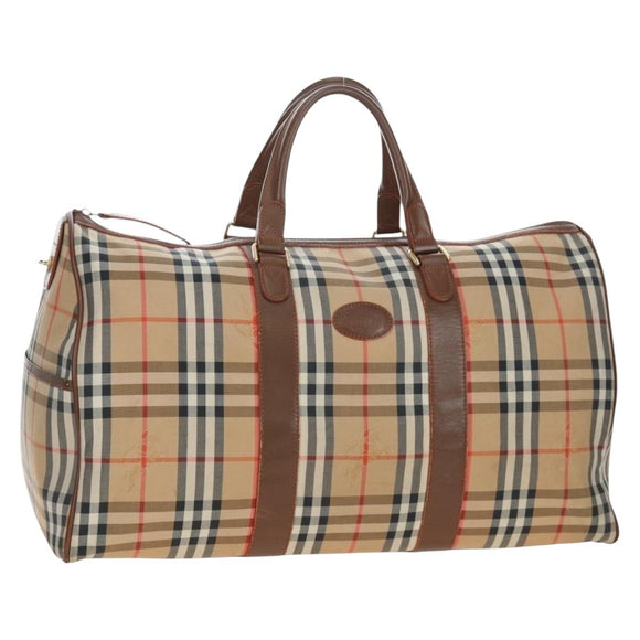 Burberrys Nova Check Boston Bag Canvas Beige Gold Auth 192209