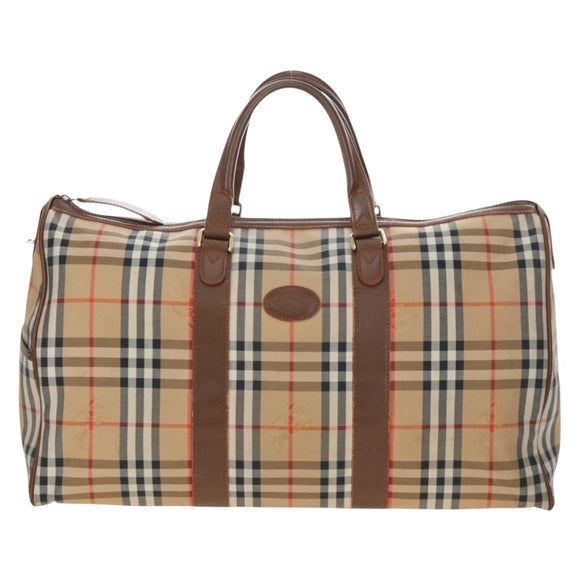 Burberrys Nova Check Boston Bag Canvas Beige Gold Auth 192209