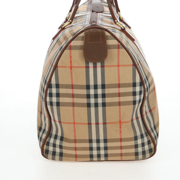 Burberrys Nova Check Boston Bag Canvas Beige Gold Auth 192209