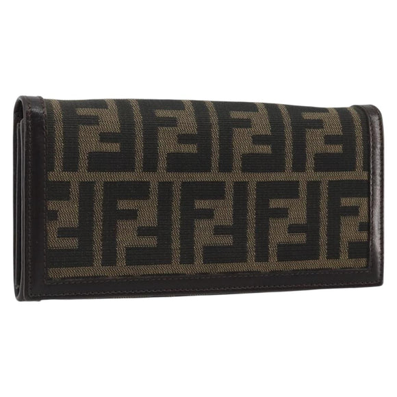 FENDI Zucca Canvas Long Wallet Black Brown Auth 192212V