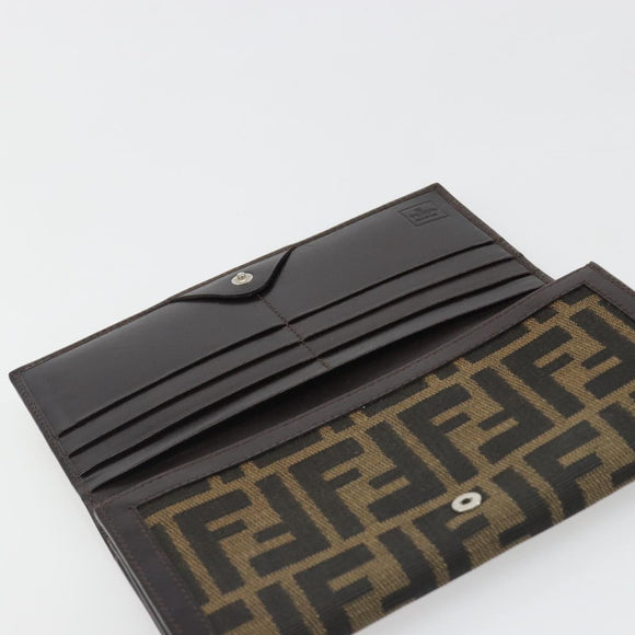 FENDI Zucca Canvas Long Wallet Black Brown Auth 192212V