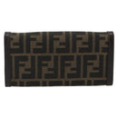 FENDI Zucca Canvas Long Wallet Black Brown Auth 192212V-3