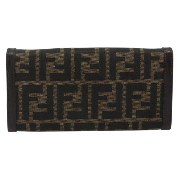 FENDI Zucca Canvas Long Wallet Black Brown Auth 192212V