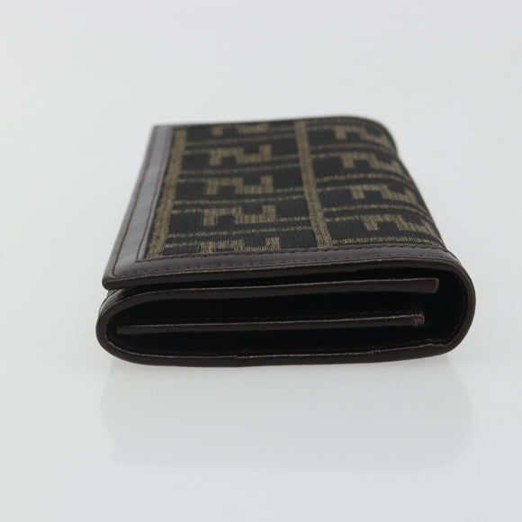 FENDI Zucca Canvas Long Wallet Black Brown Auth 192212V