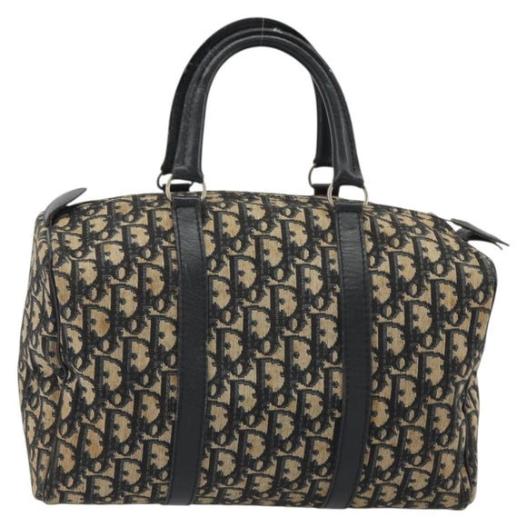 Christian Dior Trotter Canvas Boston Bag Navy Silver Auth 192214