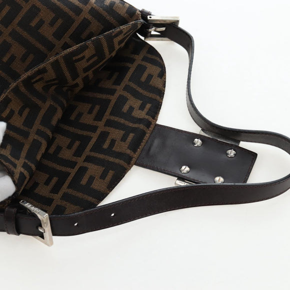 FENDI Zucca Canvas Mamma Baguette Shoulder Bag Brown Black Auth 192220V