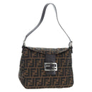 FENDI Zucca Canvas Mamma Baguette Shoulder Bag Brown Black Auth 192220V-1