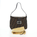 FENDI Zucca Canvas Mamma Baguette Shoulder Bag Brown Black Auth 192220V-12