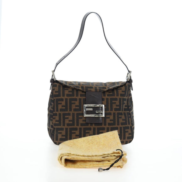 FENDI Zucca Canvas Mamma Baguette Shoulder Bag Brown Black Auth 192220V