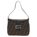 FENDI Zucca Canvas Mamma Baguette Shoulder Bag Brown Black Auth 192220V-13