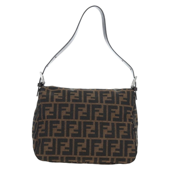 FENDI Zucca Canvas Mamma Baguette Shoulder Bag Brown Black Auth 192220V