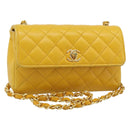 CHANEL Matelasse Chain Shoulder Bag Lamb Skin Yellow Gold CC Auth 192225-1