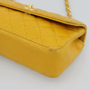 CHANEL Matelasse Chain Shoulder Bag Lamb Skin Yellow Gold CC Auth 192225-10