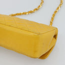 CHANEL Matelasse Chain Shoulder Bag Lamb Skin Yellow Gold CC Auth 192225-12