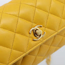 CHANEL Matelasse Chain Shoulder Bag Lamb Skin Yellow Gold CC Auth 192225-14