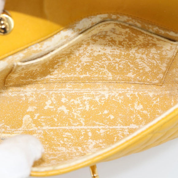 CHANEL Matelasse Chain Shoulder Bag Lamb Skin Yellow Gold CC Auth 192225