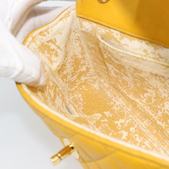 CHANEL Matelasse Chain Shoulder Bag Lamb Skin Yellow Gold CC Auth 192225