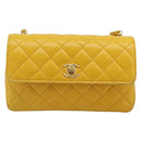 CHANEL Matelasse Chain Shoulder Bag Lamb Skin Yellow Gold CC Auth 192225-2