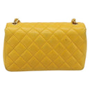CHANEL Matelasse Chain Shoulder Bag Lamb Skin Yellow Gold CC Auth 192225-3