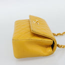 CHANEL Matelasse Chain Shoulder Bag Lamb Skin Yellow Gold CC Auth 192225-5