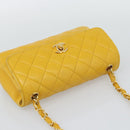CHANEL Matelasse Chain Shoulder Bag Lamb Skin Yellow Gold CC Auth 192225-6