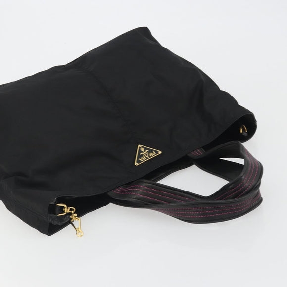 PRADA Tote Bag Nylon Black Gold Auth 192232A