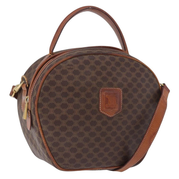 CELINE Macadam Canvas Hand Bag PVC Leather 2way Brown Gold Auth 192234
