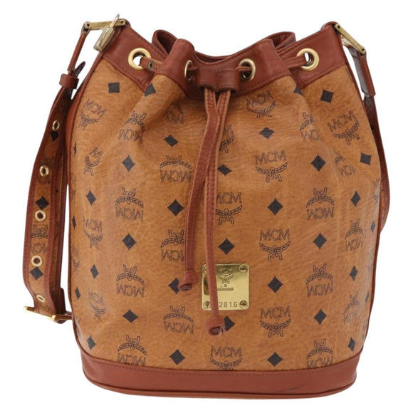 MCM Vicetos Logogram Shoulder Bag PVC Leather Brown Gold Auth 192235