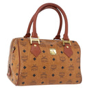 MCM Logogram Vicetos Boston Bag PVC Leather Brown Gold Auth 192236-1