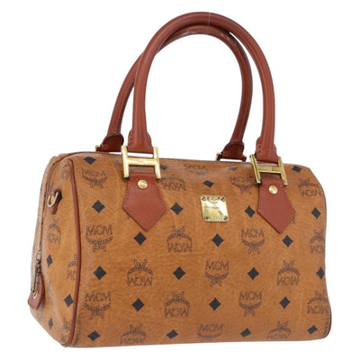MCM Logogram Vicetos Boston Bag PVC Leather Brown Gold Auth 192236