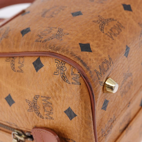MCM Logogram Vicetos Boston Bag PVC Leather Brown Gold Auth 192236