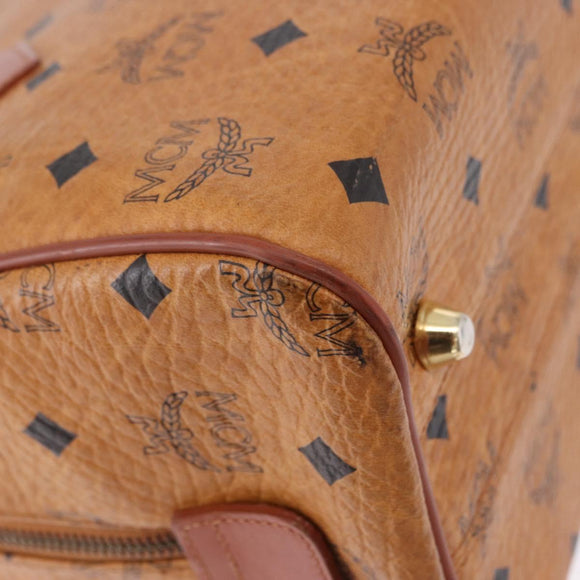 MCM Logogram Vicetos Boston Bag PVC Leather Brown Gold Auth 192236
